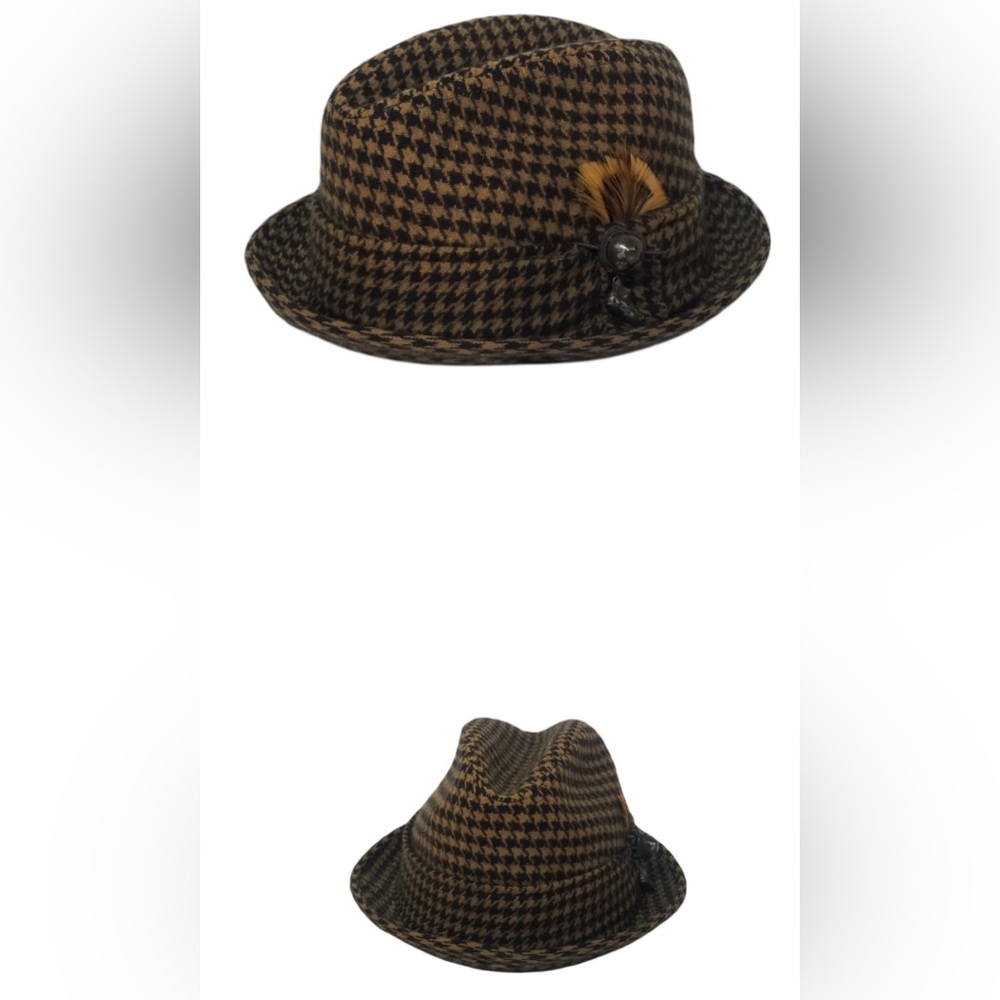 RESISTOL Vintage 70s Houndstooth Fedora Hat 100% Cashmere Made in the US Size 7